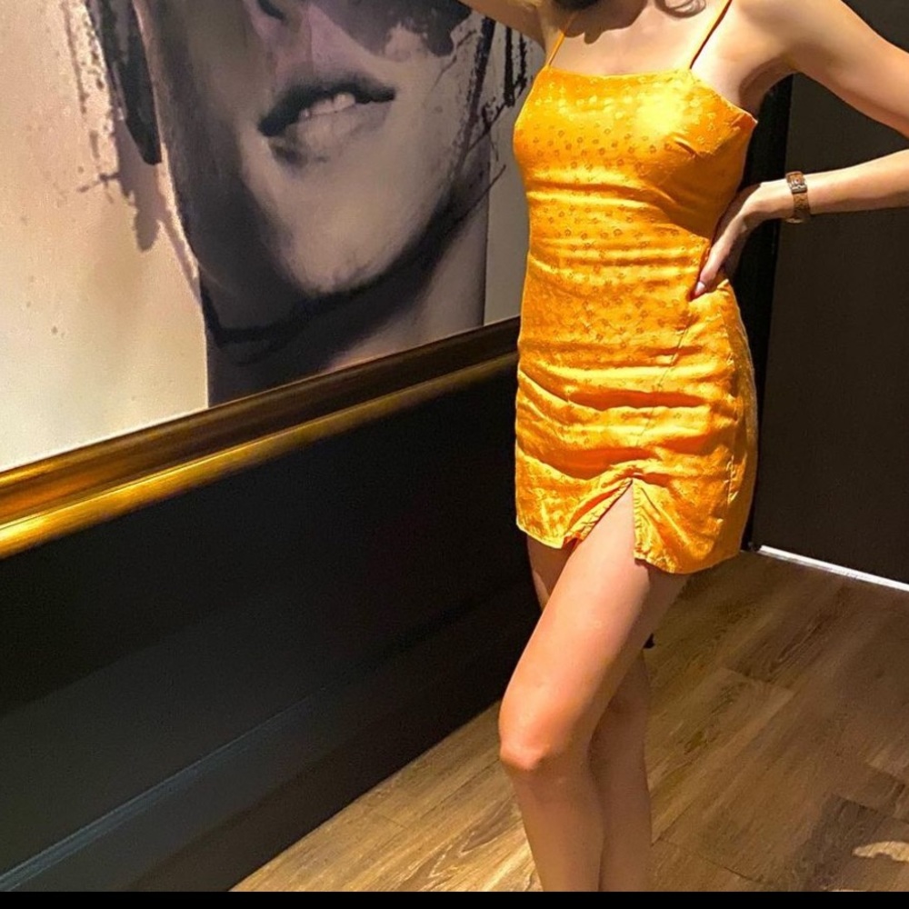 Orange Jacquard Sleeveless
Mini Dress